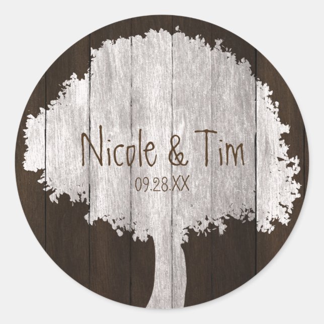 Autocollant de faveur de mariage rustique en arbre (Devant)