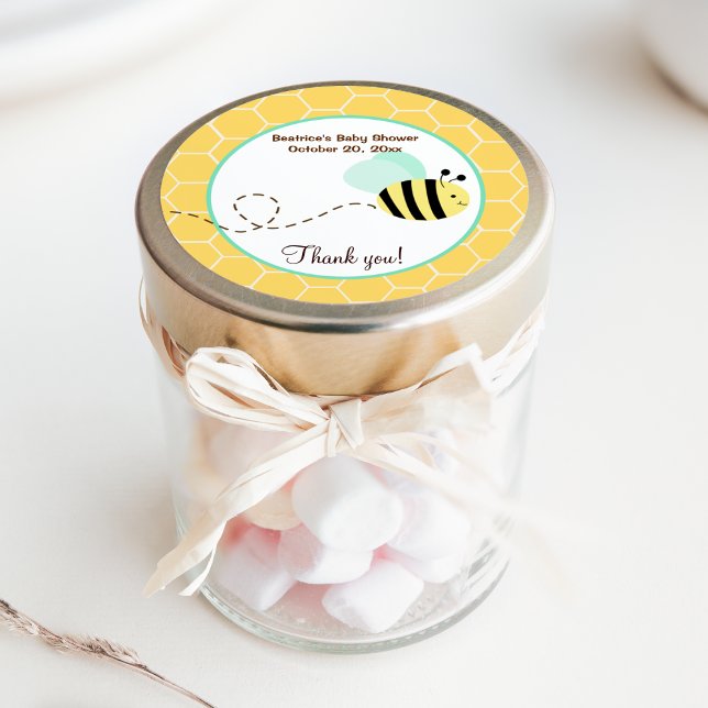 Autocollant de faveur rond Bumble Bee (Mint Green Bumble Bee Baby Shower Favor Sticker)