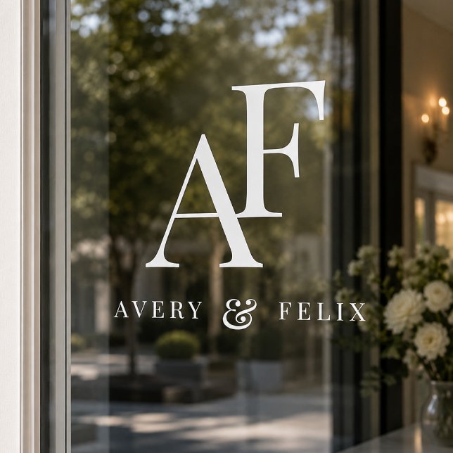 Autocollant de fenêtre de mariage | Décalque de ve (Elegant editable window cling decal monogram wedding sign available in custom sizing.)