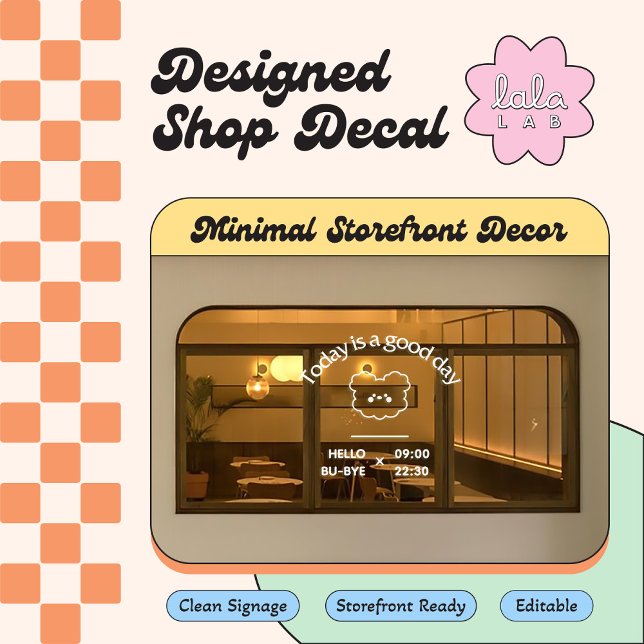 Autocollant de fenêtre tendance blanc pour café (Créateur téléchargé)