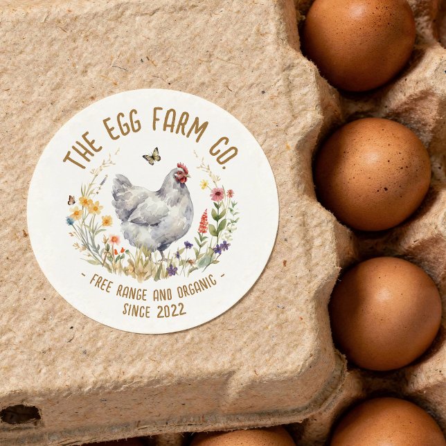 Autocollant de Ferme d'Œufs Aquarelle Poulet Label (Créateur téléchargé)