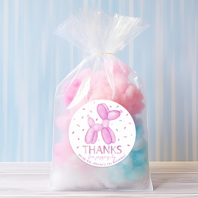 Autocollant de fête animale rose (purple pastel watercolor 1st birthday party stickers)