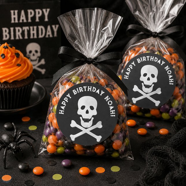 Autocollant de fête d'anniversaire Crâne et os cro (Birthday Favor Treat Bags)