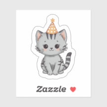 Autocollant de fête d'anniversaire de chaton tabby