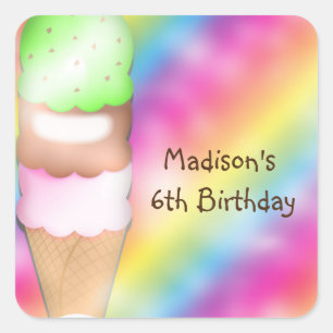 Autocollant de fête d'anniversaire de crème glacée
