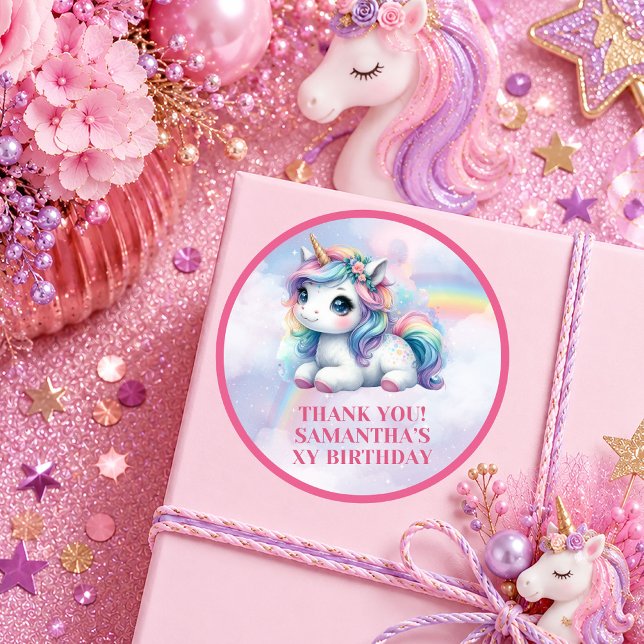 Autocollant de fête d'anniversaire de licorne ench (Enchanted Unicorn Pastel Girl Birthday Party Sticker  )