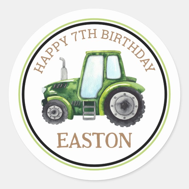 Autocollant de fête d'anniversaire de tracteur de  (Devant)