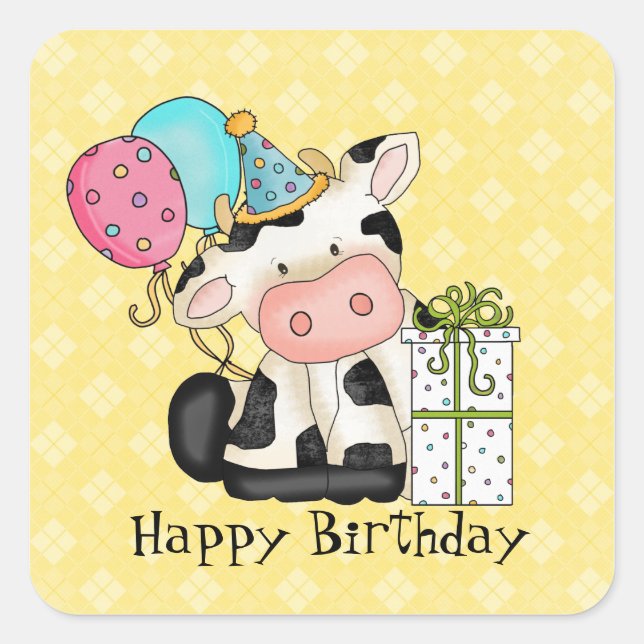 Autocollant de fête d'anniversaire de vache de des (Devant)