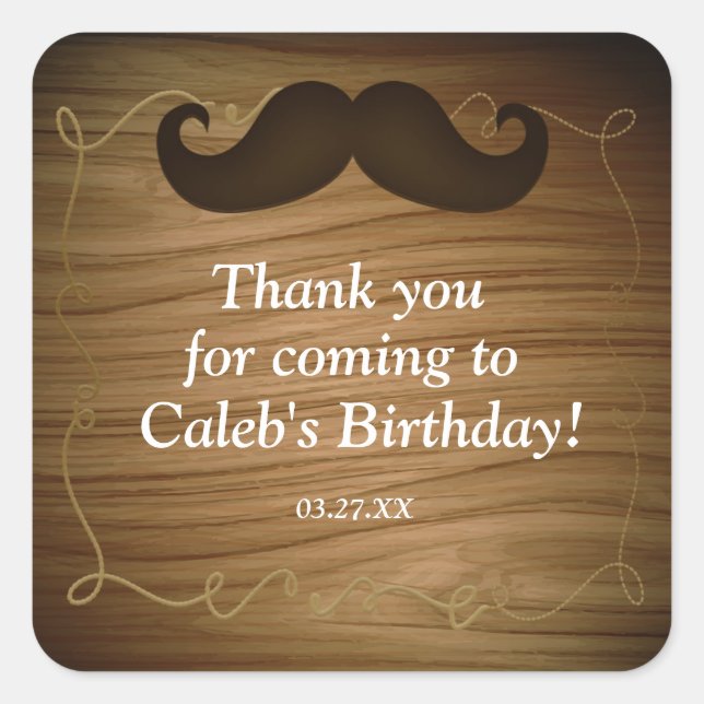 Autocollant de fête d'anniversaire en bois à moust (Devant)