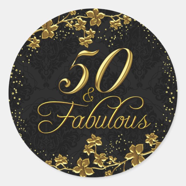 Autocollant de fête d'anniversaire Floral Gold 50  (Devant)