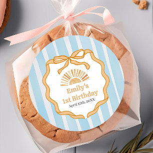 Autocollant de fête d'anniversaire Gingham bleu Su