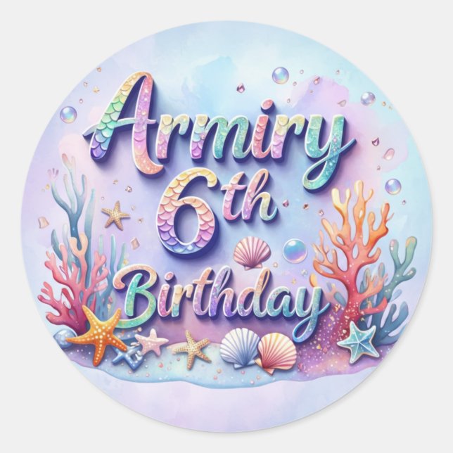 Autocollant de fête d'anniversaire Sirène Armiry 6 (Devant)