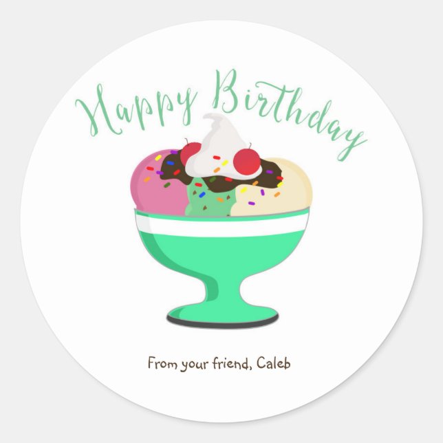 Autocollant de fête d'anniversaire Sundae de glace (Devant)