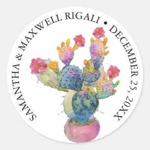 Autocollant de Fête de Cactus à l'aquarelle