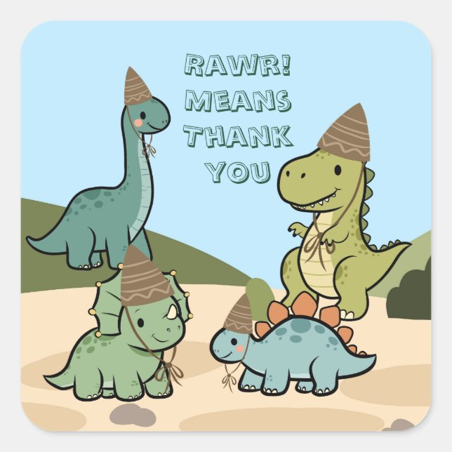Autocollant de fête de dinosaure mignon  (Devant)