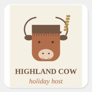 Autocollant de fête de Highland Cow Host