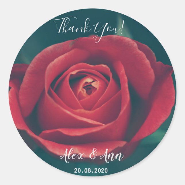 Autocollant de Fête de Mariage Fleur de Rose Rouge (Devant)