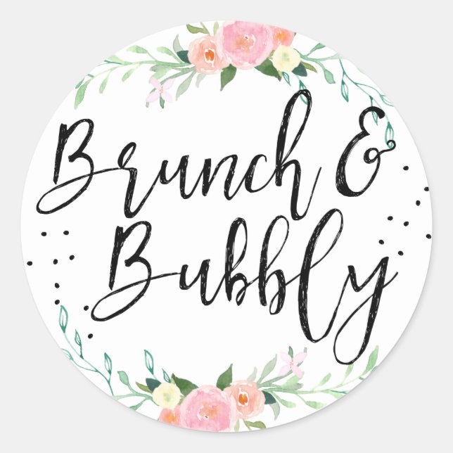Autocollant de Fête de Mariage Floral Brunch et Bu (Devant)