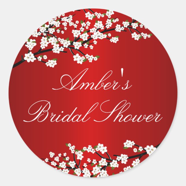 Autocollant de Fête de Mariage Rouge Fleur de Ceri (Devant)