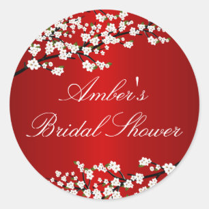Autocollant de Fête de Mariage Rouge Fleur de Ceri