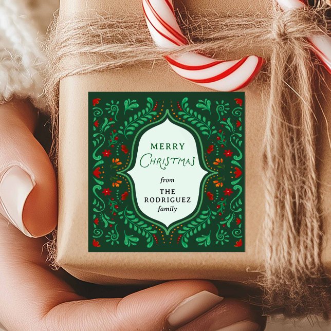 Autocollant de Fête de Noël Fiesta (Fiesta Christmas Square Favor Sticker)