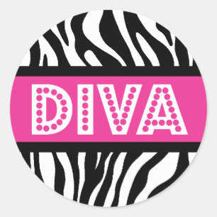 Autocollant de fête DIVA typographie & imprimé zèb
