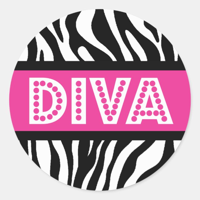 Autocollant de fête DIVA typographie & imprimé zèb (Devant)