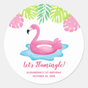 Autocollant de fête Flamingo Tropical Pool