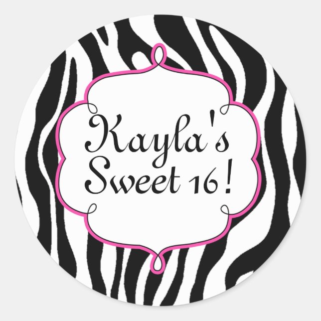 Autocollant de fête Glam Zebra Print et rose Sweet (Devant)