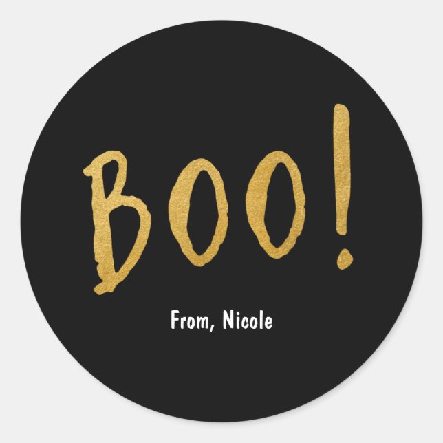 Autocollant de fête Halloween Gold BOO noir (Devant)