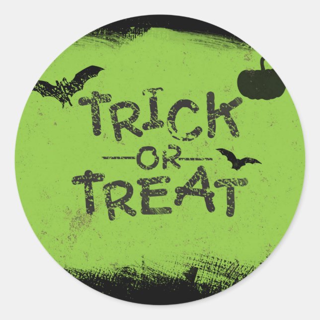 Autocollant de fête Halloween noir vert Trick or T (Devant)