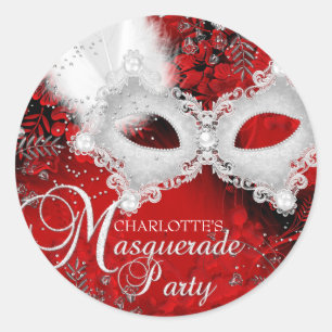 Autocollant de fête masquée Masque Blanc Rouge Éti