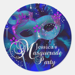 Autocollant de fête masquée Masques violets et sar