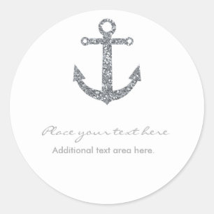 Autocollant de fête paillettes argent ancre nautiq