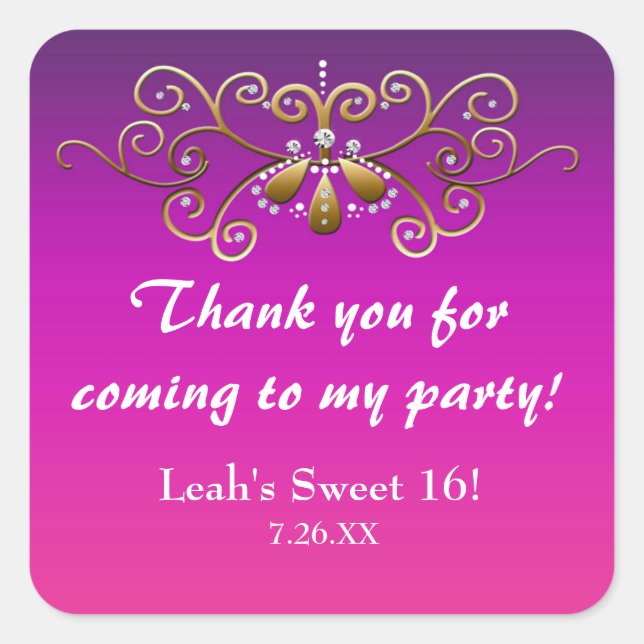 Autocollant de fête violet rose or princesse indie (Devant)