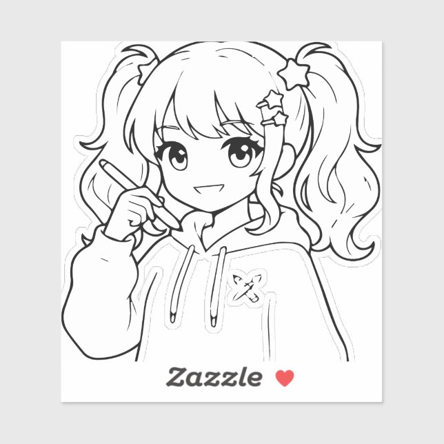 Autocollant de fille anime mignonne (Feuille)