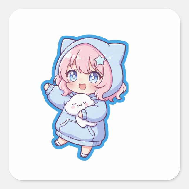 Autocollant de fille anime mignonne Kawaii (Devant)