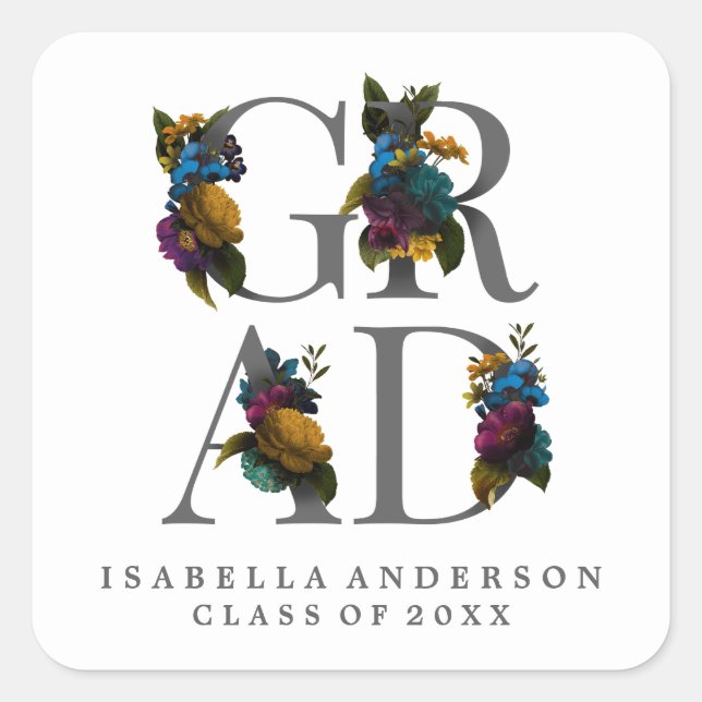 AUTOCOLLANT DE FIN D'ÉTUDES FLORAL ÉLÉGANT ET MAUS (Devant)