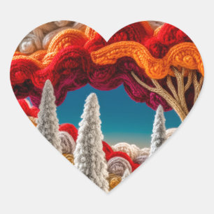 Autocollant de forêt en tricot en forme de cœur