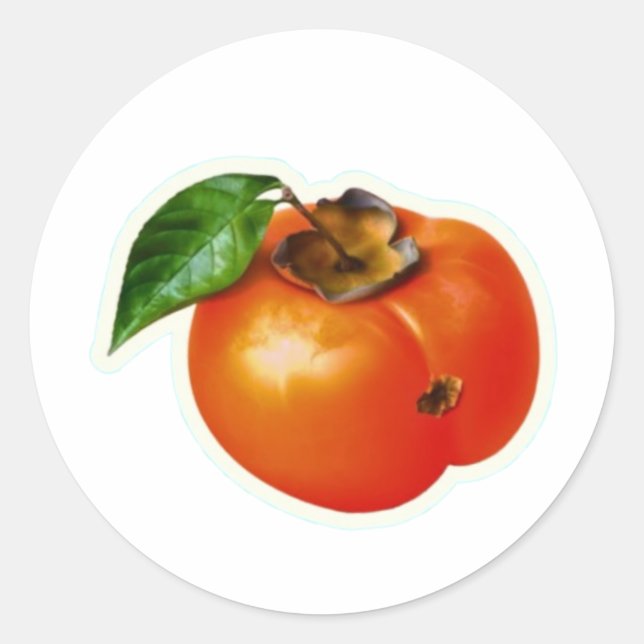 Autocollant de fruit de kaki orange vibrant avec d (Devant)