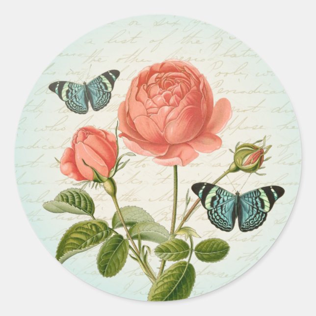 Autocollant de girly rose vintage avec papillons (Devant)