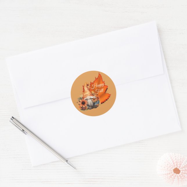 Autocollant de gnome d'automne heureux (Enveloppe)