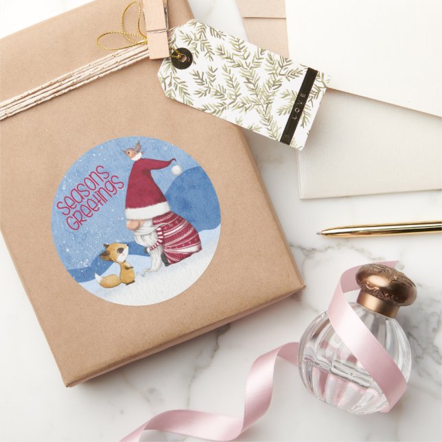 Autocollant de gnome de Noël enneigé renard oiseau (Cadeaux)