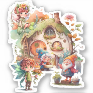 Autocollant de gnome et de fée mignon