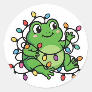 Autocollant de grenouille aux lumières de Noël mig