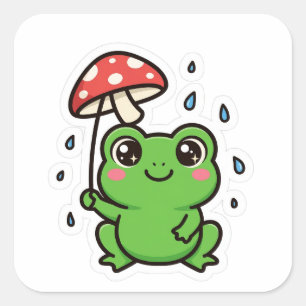 Autocollant de grenouille mignonne champignon para