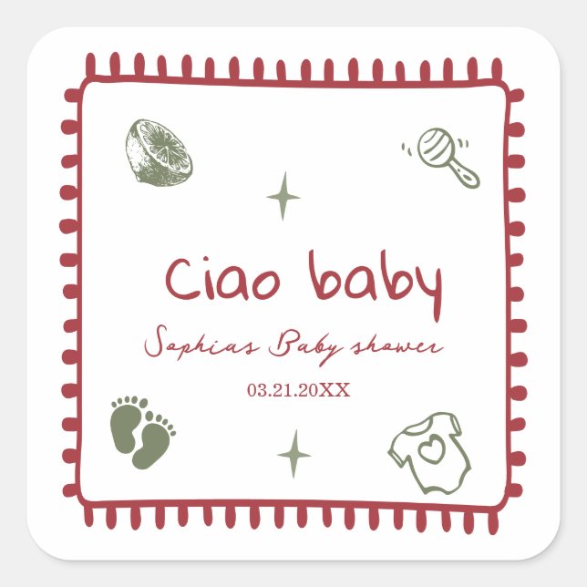 autocollant de grossesse doodle ciao bambino bébé (Devant)