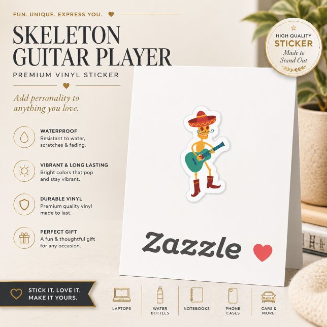 Autocollant de guitariste squelette festif (Créateur téléchargé)