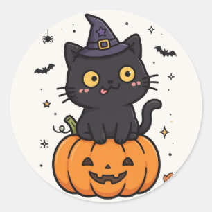 Autocollant de Halloween Citrouille Sorcière Chat