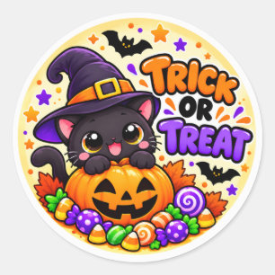 Autocollant de Halloween Mignon Chat Noir Trick or